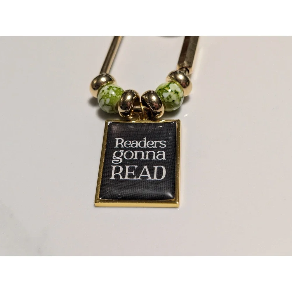 Handmade Readers Gonna Read Purse Charm Keychain Green Gold Tone Book Lover Gift